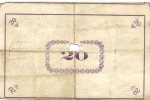 Pápa 1919. "Pápai csekk" 20K (2x) erős elő- és hátlapi elcsúszásokkal, lyukasztással érvén...