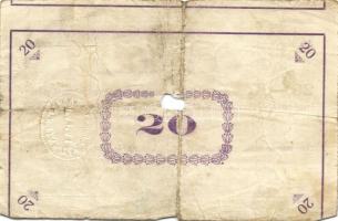 Pápa 1919. "Pápai csekk" 20K (2x) erős elő- és hátlapi elcsúszásokkal, lyukasztással érvén...