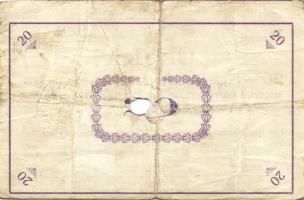 Pápa 1919. "Pápai csekk" 20K (2x) erős elő- és hátlapi elcsúszásokkal, lyukasztással érvén...