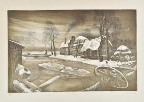 Kéri Imre (1945- ): Tél, rézkarc, papír, jelzett, számozott (23/100), 31×49 cm