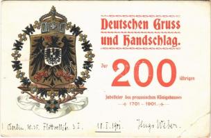1701-1901 Deutschen Gruss und Handschlag zur 200 jährigen Jubelfeier des preussischen Königshauses / 200th Anniversary of the Kingdom of Prussia, coat of arms. litho (b)