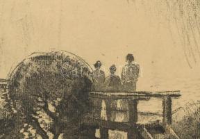 Kórusz József (1927-2010): Balatonpart. Rézkarc, papír, utólagos jelzéssel, lap széle kissé foltos, ...