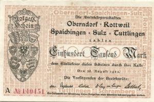 Német Birodalom/Weimari Köztársaság/Oberndorf, Bottweil, Spaichingen, Sulz, Tuttlingen 1923.8.28. 100.000M T:II