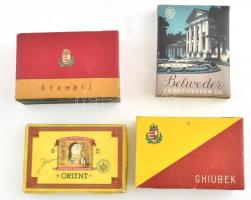 4 db régi papír cigarettás doboz (Stambul, Ghiubek, Orient, Belveder), műanyag dobozban