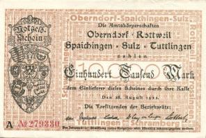 Német Birodalom/Weimari Köztársaság/Oberndorf, Bottweil, Spaichingen, Sulz, Tuttlingen 1923.8.28. 100.000M T:II