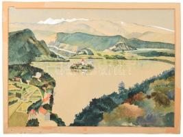 Bíró György (1900-1962): Hegyvidéki tó. Akvarell, karton, paszpartuban, 35,5×49,5 cm