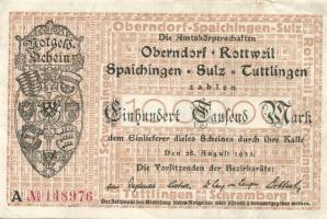 Német Birodalom/Weimari Köztársaság/Oberndorf, Bottweil, Spaichingen, Sulz, Tuttlingen 1923.8.28. 100.000M T:II