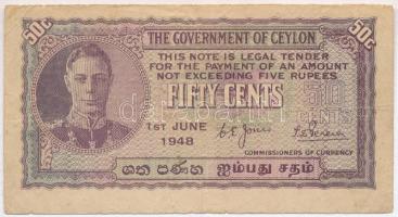 Ceylon 1948. 50c T:III Ceylon 1948. 50 Cents C:F Krause 45.a