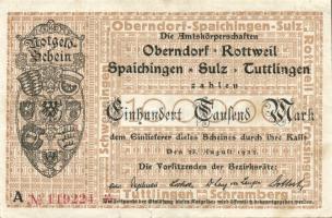 Német Birodalom/Weimari Köztársaság/Oberndorf, Bottweil, Spaichingen, Sulz, Tuttlingen 1923.8.28. 100.000M Bogenkreuzmuster v.j.-lel T:II