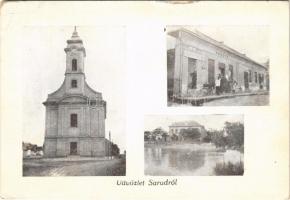 1944 Sarud, templom, Hangya szövetkezet üzlete és saját kiadása (EB)