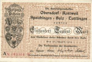 Német Birodalom/Weimari Köztársaság/Oberndorf, Bottweil, Spaichingen, Sulz, Tuttlingen 1923.8.28. 100.000M Bogenkreuzmuster v.j.-lel T:II