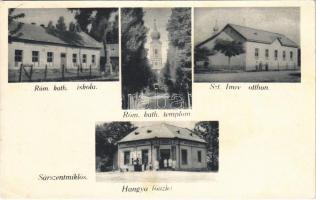 1938 Sárszentmiklós (Sárbogárd), Római katolikus templom és iskola, Szent Imre otthon, Hangya szövetkezet üzlete (EK)