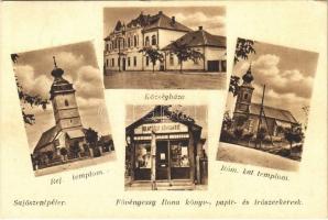1948 Sajószentpéter, Református templom, Községháza, Római katolikus templom, Fövényessy Ilona üzlete és saját kiadása (EK)