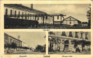 1944 Sarkad, Cukorgyár, iparvasút, utca részlet, automobil, Hangya szövetkezet üzlete és saját kiadása (fa)