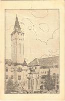 1940 Marosvásárhely, Targu Mures; Közművelődési ház a városházával. Marosvásárhely visszatért! / town hall, community center + 1940 Marosvásárhely visszatért So. Stpl. (gyűrődés / crease)