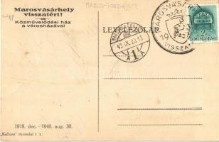 1940 Marosvásárhely, Targu Mures; Közművelődési ház a városházával. Marosvásárhely visszatért! / tow...