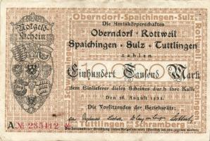 Német Birodalom/Weimari Köztársaság/Oberndorf, Bottweil, Spaichingen, Sulz, Tuttlingen 1923.8.28. 100.000M Bogenkreuzmuster v.j.-lel T:II