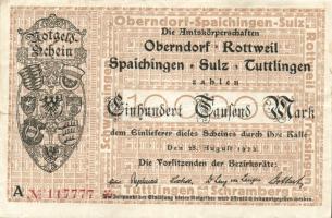 Német Birodalom/Weimari Köztársaság/Oberndorf, Bottweil, Spaichingen, Sulz, Tuttlingen 1923.8.28. 100.000M Bogenkreuzmuster v.j.-lel T:II