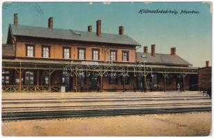 1917 Hódmezővásárhely, Pályaudvar, vasútállomás, vasutasok. Farkas András kiadása (fa)