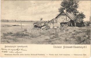 1907 Hódmezővásárhely, Halászkunyhó Körtvélyesnél. Grossmann Benedek utóda kiadása. Várady akad. festő tulajdona (lyukak / holes)