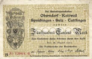 Német Birodalom/Weimari Köztársaság/Oberndorf, Bottweil, Spaichingen, Sulz, Tuttlingen 1923.8.28. 500.000M Bogenkreuzmuster v.j.-lel T:II/III