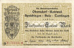 Német Birodalom/Weimari Köztársaság/Oberndorf, Bottweil, Spaichingen, Sulz, Tuttlingen 1923.8.28. 500.000M Bogenkreuzmuster v.j.-lel T:II/III