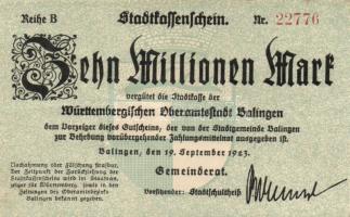 Német Birodalom/Weimari Köztársaság/Balingen 1923.9.19. 10.000.000M T:II+