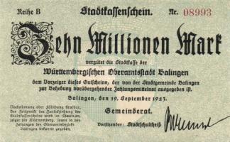 Német Birodalom/Weimari Köztársaság/Balingen 1923.9.19. 10.000.000M T:II