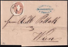 1863 10kr 2. zónás távolsági levélen teljes tartalommal "TOTIS" - Wien, 10kr on 2nd zone domestic cover with full content