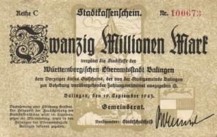 Német Birodalom/Weimari Köztársaság/Balingen 1923.9.19. 20.000.000M T:II