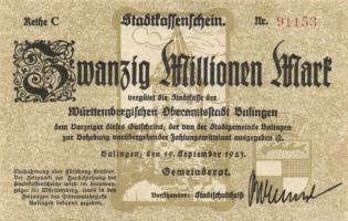 Német Birodalom/Weimari Köztársaság/Balingen 1923.9.19. 20.000.000M T:II