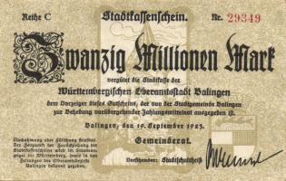 Német Birodalom/Weimari Köztársaság/Balingen 1923.9.19. 20.000.000M T:II