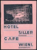 1936 Hotel Cafe Siller Germania Wien I, Schwedenplatz. 8 sztl oldal. Német nyelvű osztrák szállodai reklám nyomtatvány, fekete-fehér fotókkal illusztrált. Kiadói papírkötés.