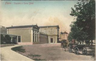 Fiume, Rijeka; Stazione e Corso Deák / railway station, horse chariots of Hotel Quarnero
