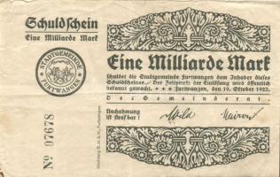 Német Birodalom/Weimari Köztársaság/Furtwangen 1923.10.19. 1000.000.000M nyomdanévvel T:II/III