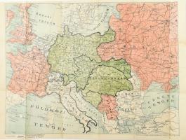 cca 1914-1918 Szövetséges és ellenséges területek az I. világháborúban, Európa térkép, kiadó: Kunstädter Vilmos, Bp., hajtva, kis sérülésekkel, foltokkal, 55,5x41,5 cm