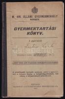 1913 Szeged, M. Kir. Állami Gyermekmenhely gyermektartási könyve, a kötéstől részben elvált borítóval