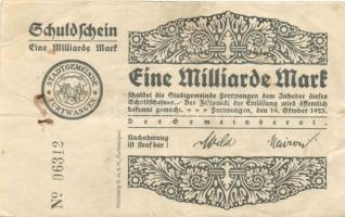 Német Birodalom/Weimari Köztársaság/Furtwangen 1923.10.19. 1000.000.000M nyomdanévvel T:II/III