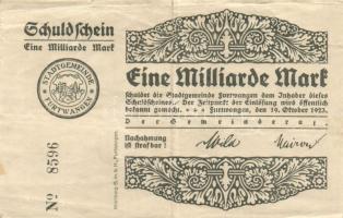 Német Birodalom/Weimari Köztársaság/Furtwangen 1923.10.19. 1000.000.000M nyomdanévvel T:II/III