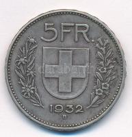 Svájc 1932B 5Fr Ag T:1-,2 patina  Switzerland 1932B 5 Francs Ag C:AU, XF patina Krause KM#40
