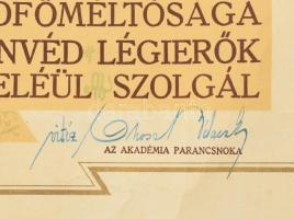 1944 vitéz Horthy István repülőakadémia oklevele repülős hadnagy részére vitéz Bánfalvy István vezér...