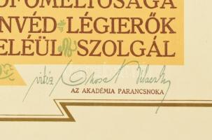 1944 vitéz Horthy István repülőakadémia oklevele repülős hadnagy részére vitéz Bánfalvy István vezér...