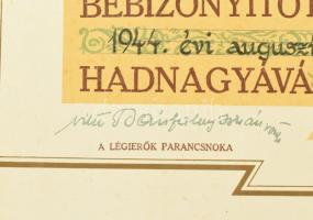 1944 vitéz Horthy István repülőakadémia oklevele repülős hadnagy részére vitéz Bánfalvy István vezér...