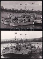 cca 1950-1960 A Dunai Flottilla őrnaszádjai egy mólónál kikötve, 2 db fotó, 14x9 cm