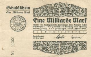 Német Birodalom/Weimari Köztársaság/Furtwangen 1923.10.19. 1000.000.000M nyomdanév nélkül T:II/III