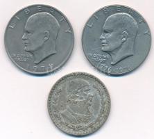 Vegyes: Amerikai Egyesült Államok 1971D 1D Cu-Ni "Eisenhower" + 1976. 1D Cu-Ni "Eisenhower" + Mexikó 1960. 1P Ag T:2,2-  Mixed: USA 1971D 1 Dollar Cu-Ni "Eisenhower" + 1976. 1 Dollar Cu-Ni "Eisenhower" + Mexico 1960. 1 Peso Ag C:XF,VF