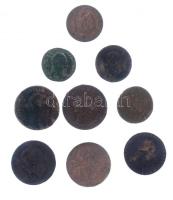 Vegyes 9db-os rossz tartású Br érme tétel nagyrészt az 1800-as évekből T:3,3- Mixed 9pcs of Br coins in bad condition mainly from the 1800s C:F,VG