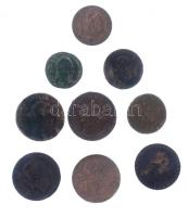 Vegyes 9db-os rossz tartású Br érme tétel nagyrészt az 1800-as évekből T:3,3- Mixed 9pcs of Br coins in bad condition mainly from the 1800's C:F,VG