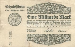 Német Birodalom/Weimari Köztársaság/Furtwangen 1923.10.19. 1000.000.000M nyomdanév nélkül T:II/III