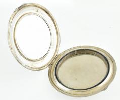 Ezüst (Ag) pudrié tükörrel, jelzett, 9,5 cm, bruttó: 117 g